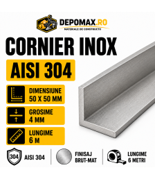 Cornier inox AISI 304, 50 x 50 x 4 mm, 6 metri